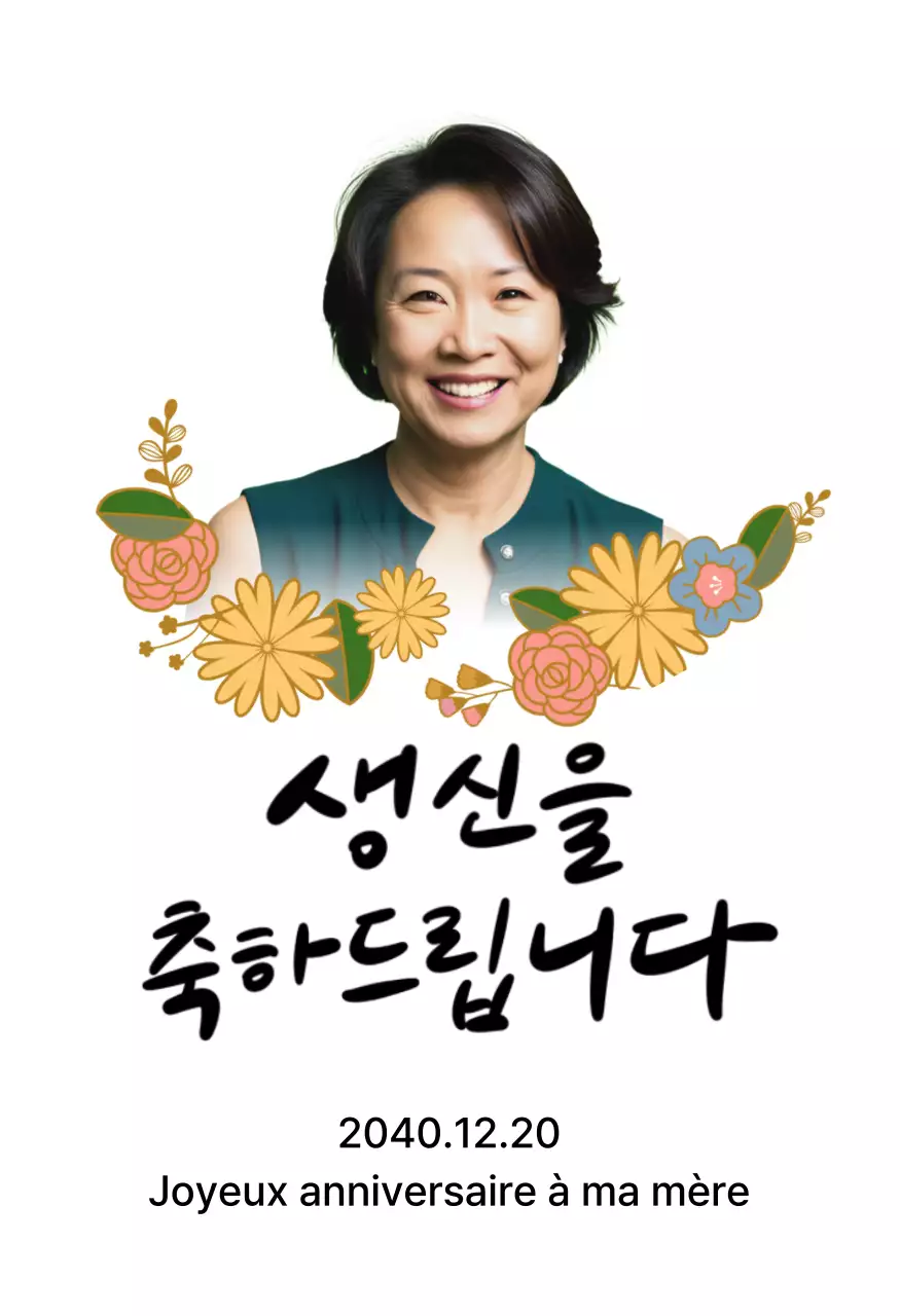 Joyeux anniversaire avec une fleur et une photo de vos parents