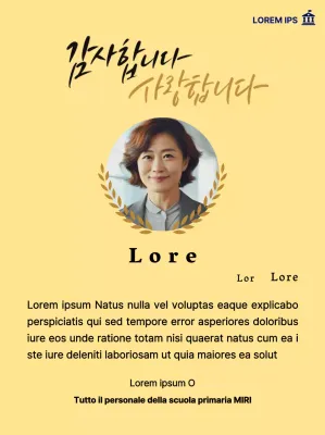 Una targa di ringraziamento di classe con corone di alloro, foto circolare e calligrafia.