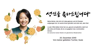 Happy Birthday mit einer Blume und einem Bild deiner Eltern