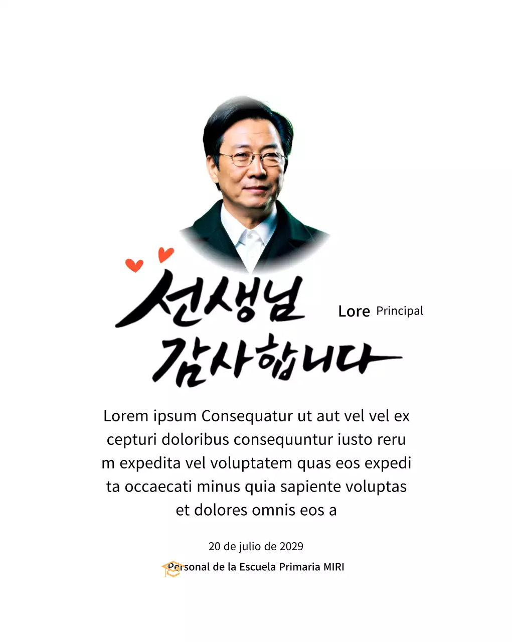 Placa brillante de agradecimiento escolar con caligrafía y fotos