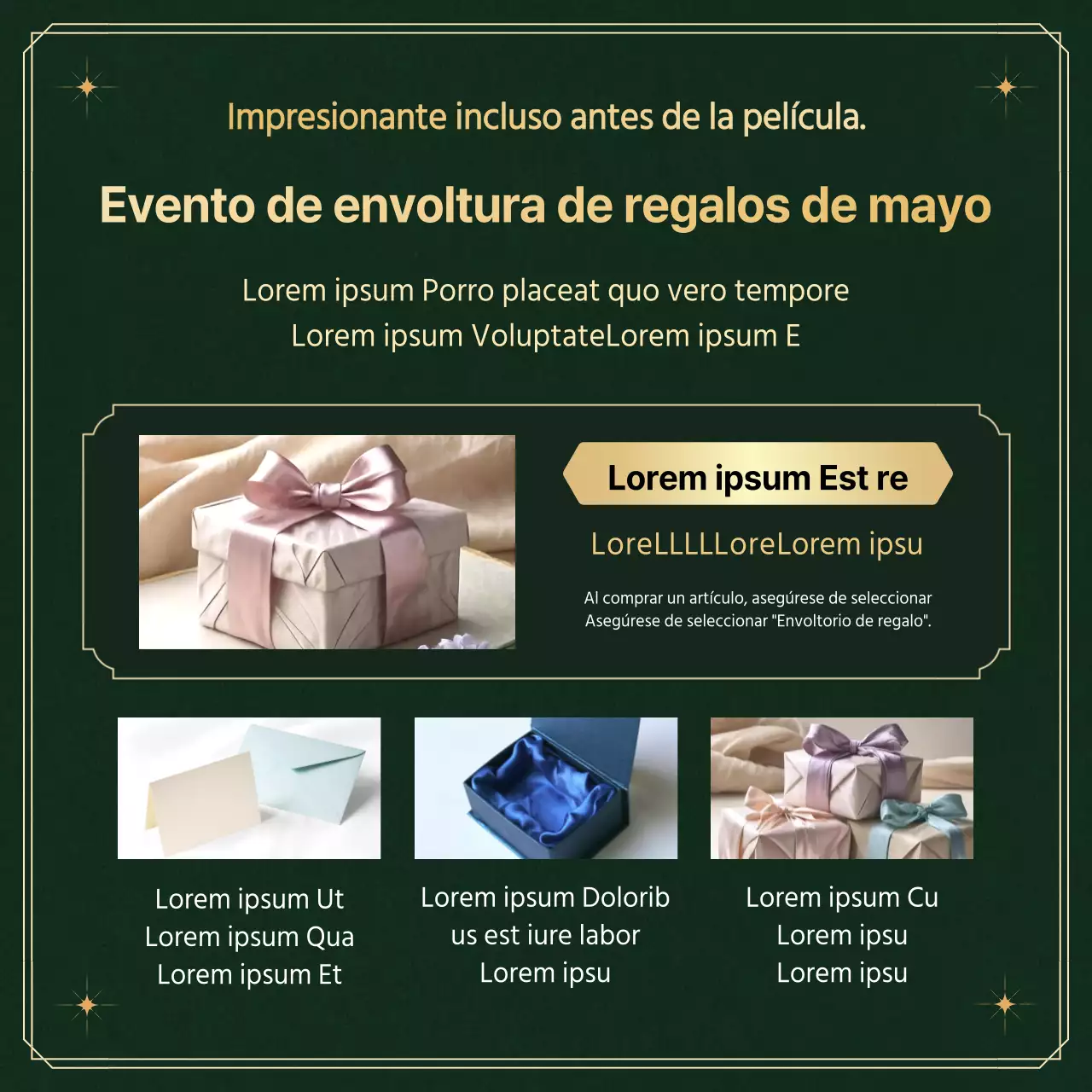 Recomendar y promocionar regalos de lujo para el Día de la Madre en verde y dorado