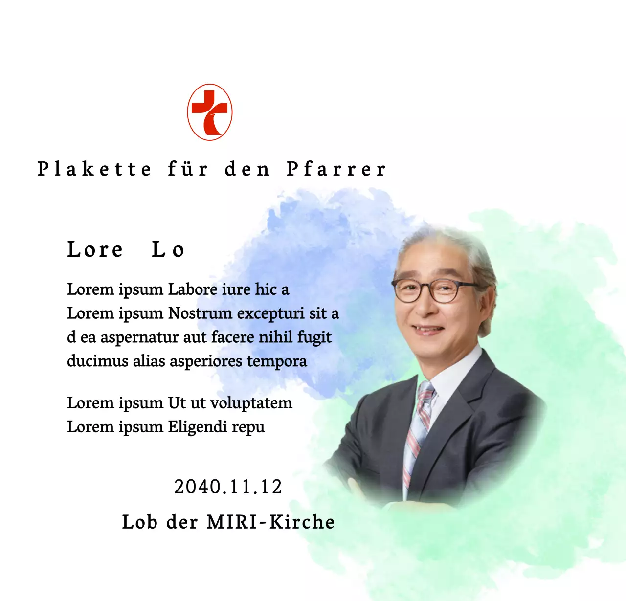 Weiches Kircheneinweihungsschild mit Aquarellhintergrund und Foto mit Farbverlauf