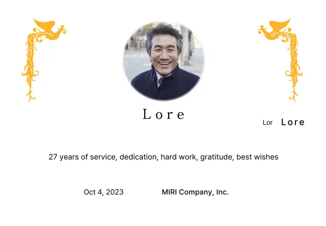 Desain pensiun dengan ilustrasi burung phoenix yang penuh warna dan foto melingkar.