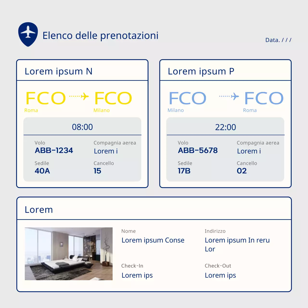Un semplice planner da viaggio giallo e blu navy