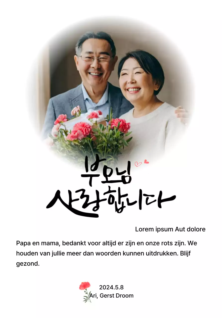 Moederdagontwerp met anjers en sentimentele kalligrafietekst