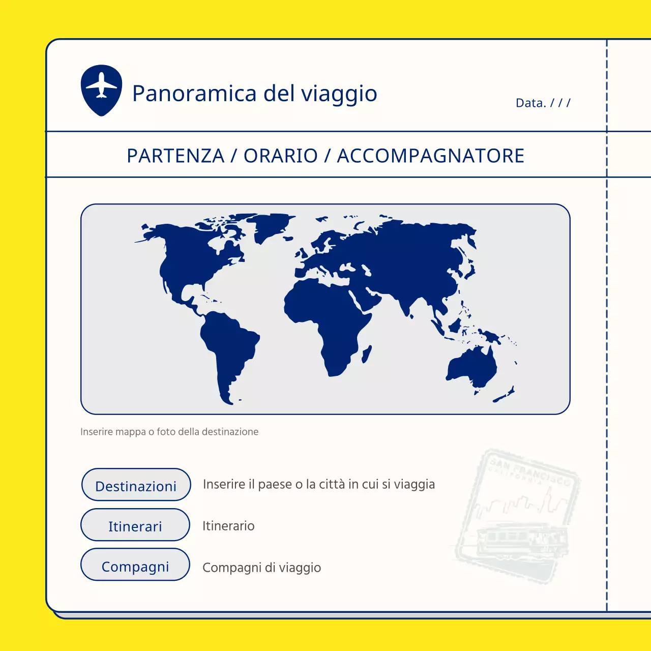 Un semplice planner da viaggio giallo e blu navy