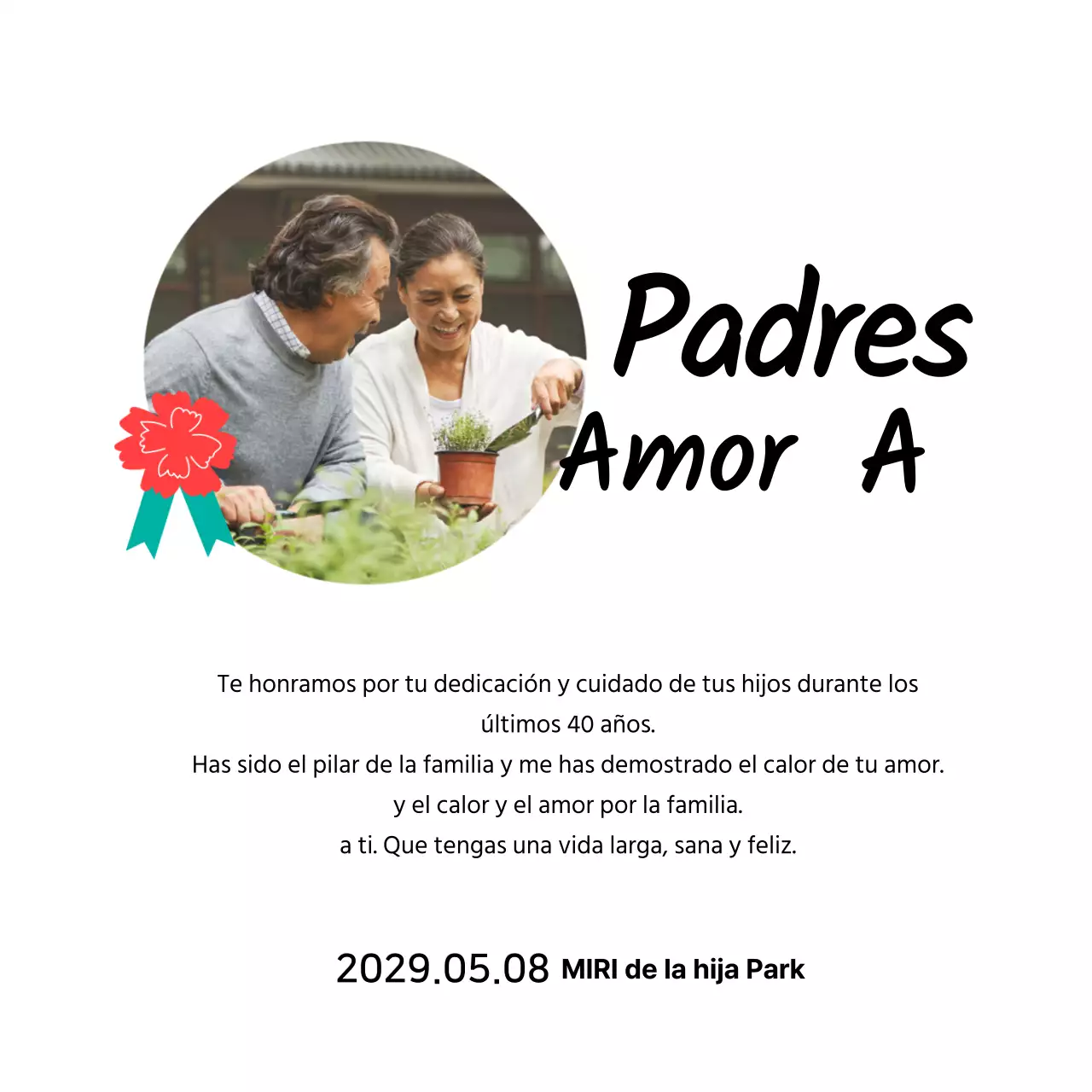 Simpática placa para el Día de la Madre con ilustración de un clavel y caligrafía con tu foto