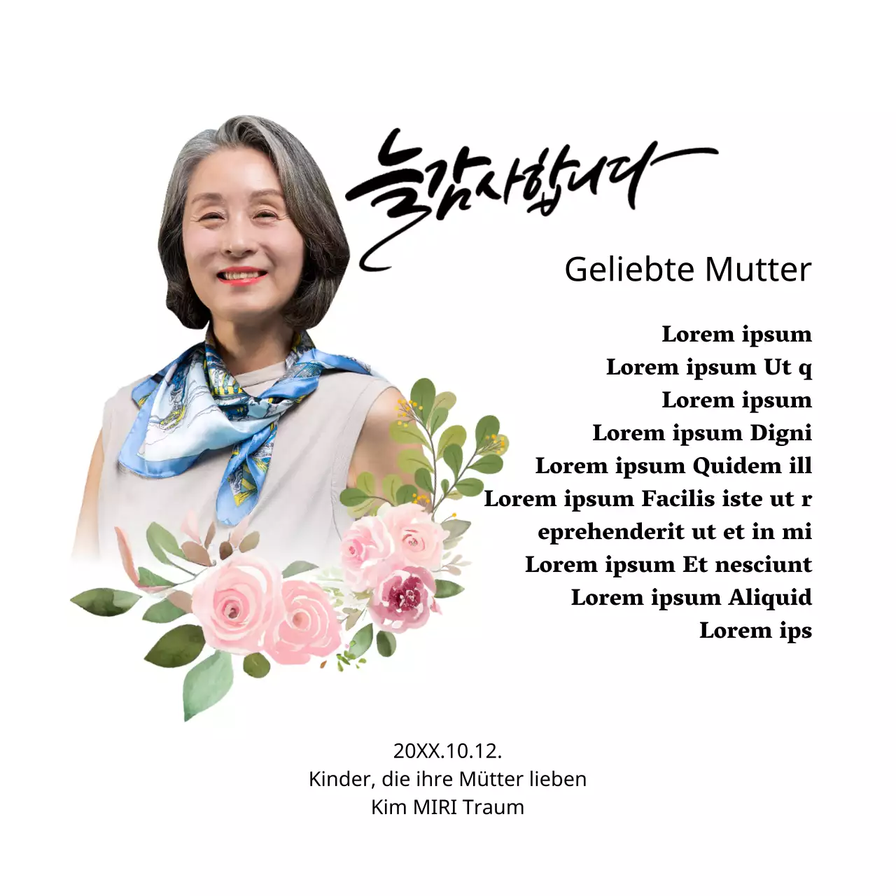 Eine sentimentale Danksagungstafel mit Blumenmuster, Umrandung und Kalligraphie