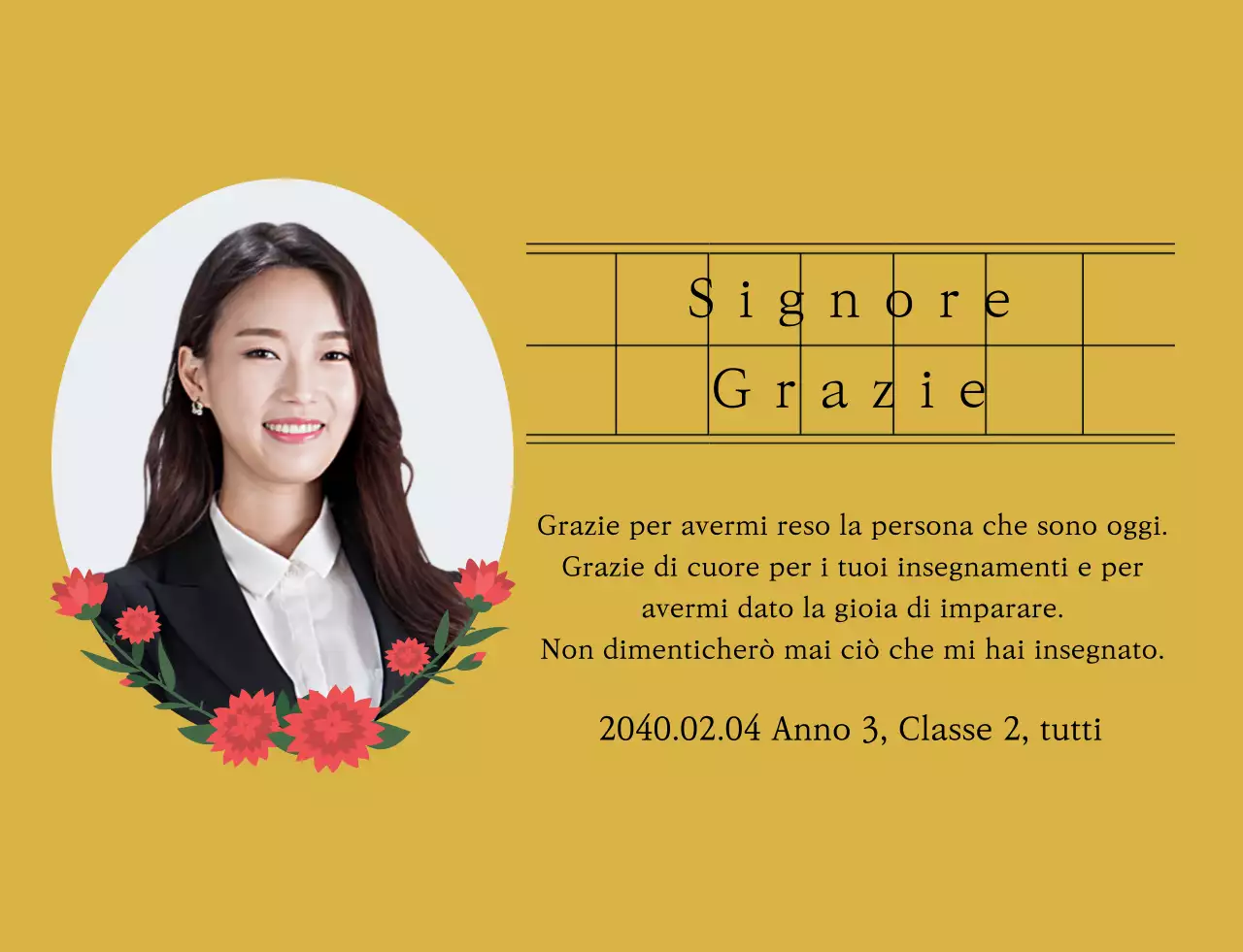 Un biglietto di ringraziamento sentimentale per la festa dell'insegnante con carta manoscritta e garofani