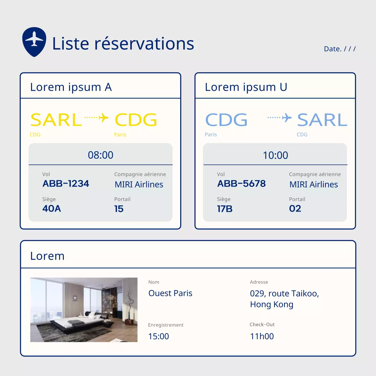 Un simple carnet de voyage jaune et bleu marine