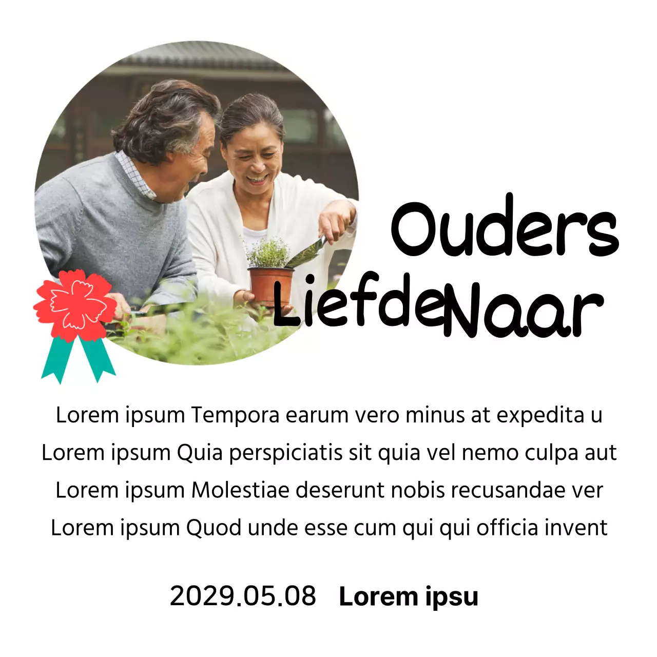 Een schattig Moederdagbord met een anjerillustratie en kalligrafie met jouw foto