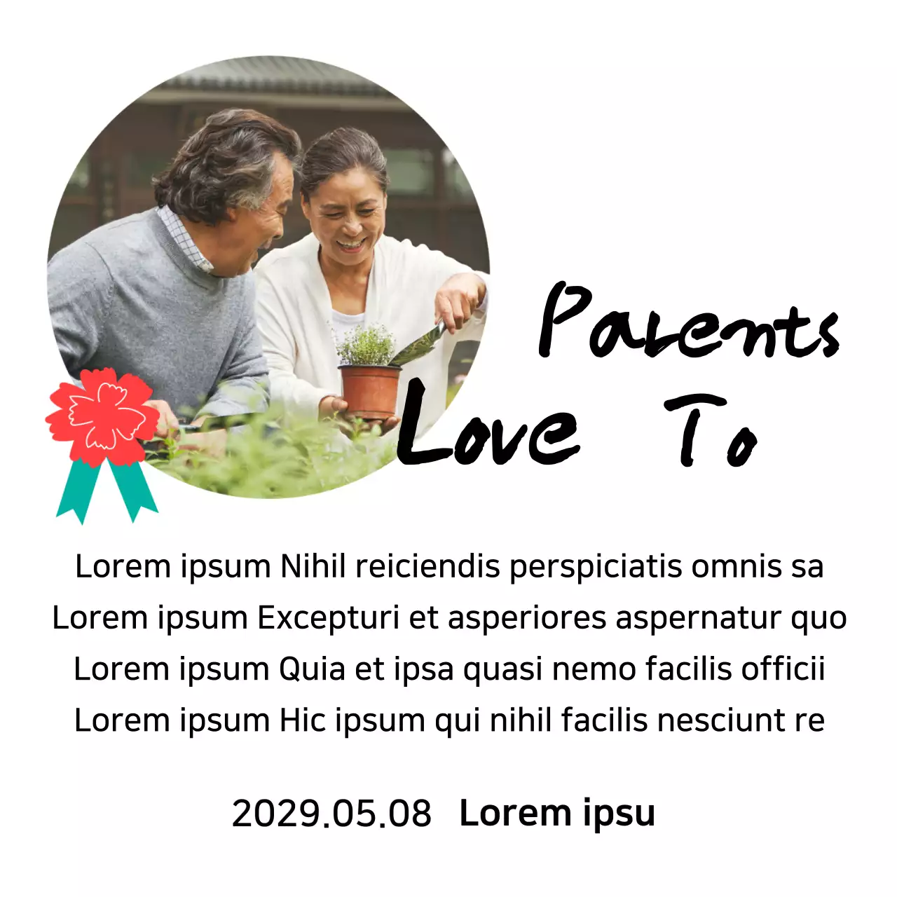 Plakat Hari Ibu yang lucu dengan ilustrasi anyelir dan kaligrafi dengan foto Anda