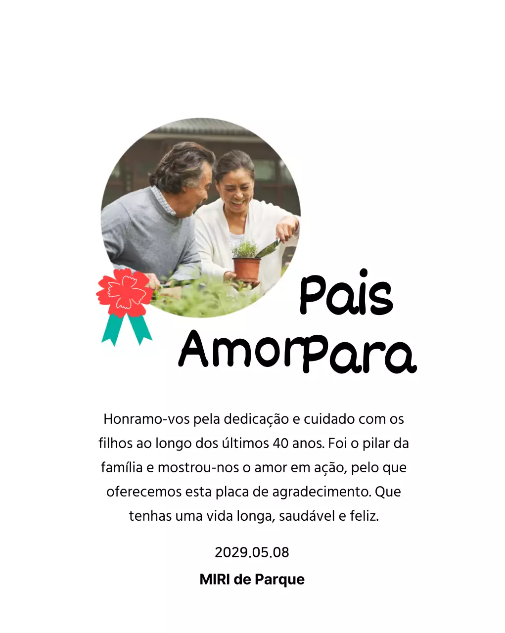 Uma bonita placa para o Dia da Mãe com uma ilustração de um cravo e caligrafia com a sua fotografia