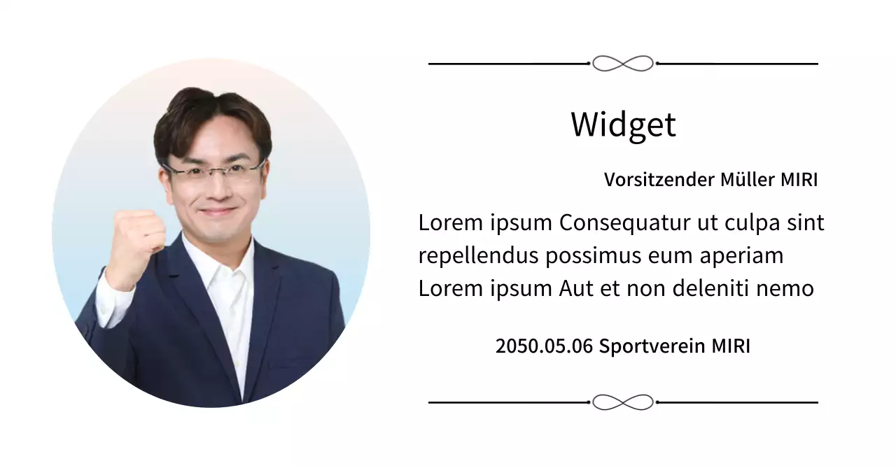 Eine edel anmutende Auftragstafel mit Verzierungen und einem Foto mit Farbverlaufshintergrund