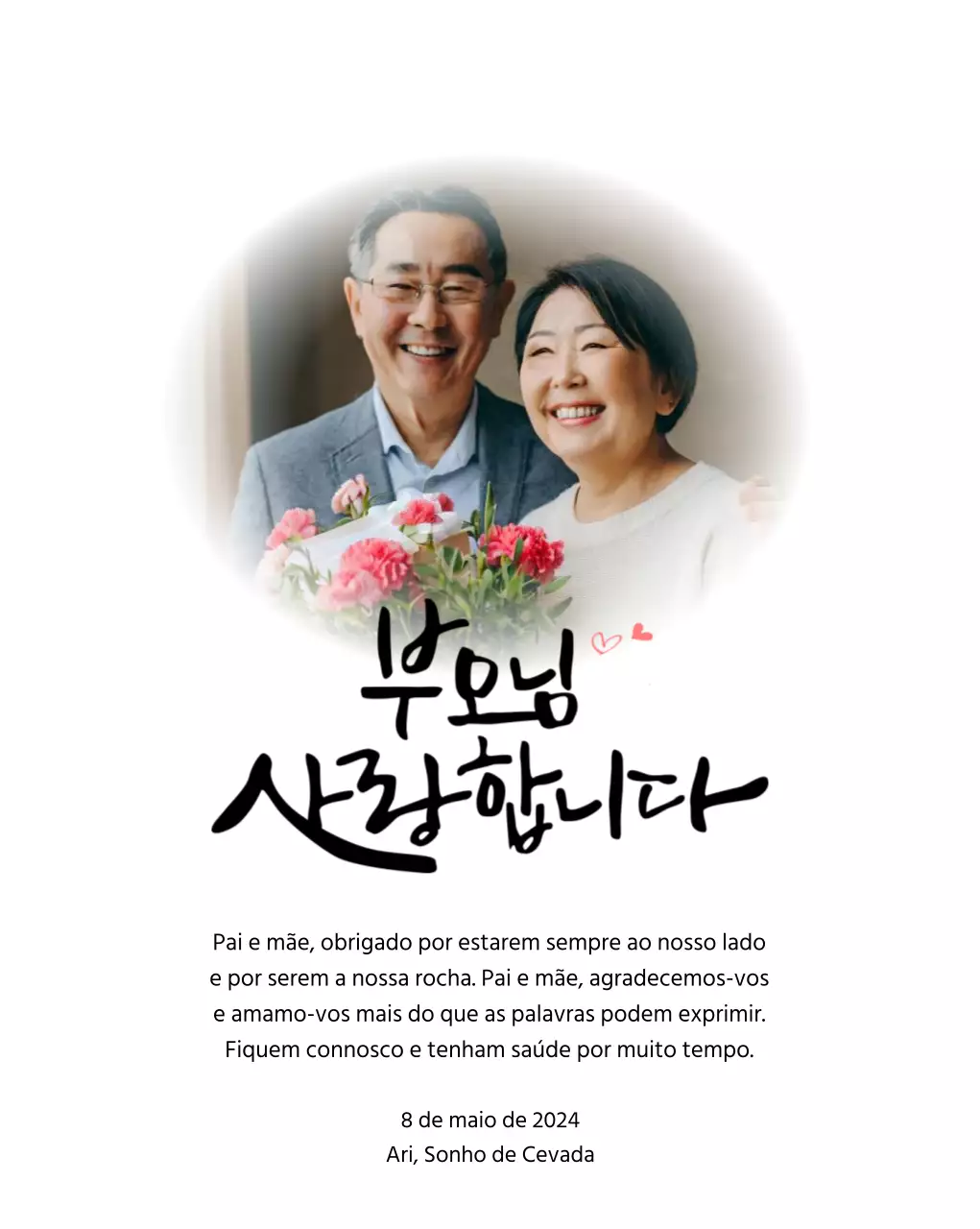 Desenho do Dia da Mãe com cravos e texto de caligrafia sentimental