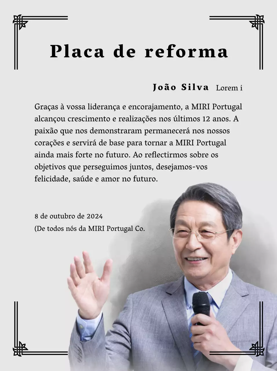 Conceba uma festa de reforma com contornos decorativos e fotografias para um ambiente organizado