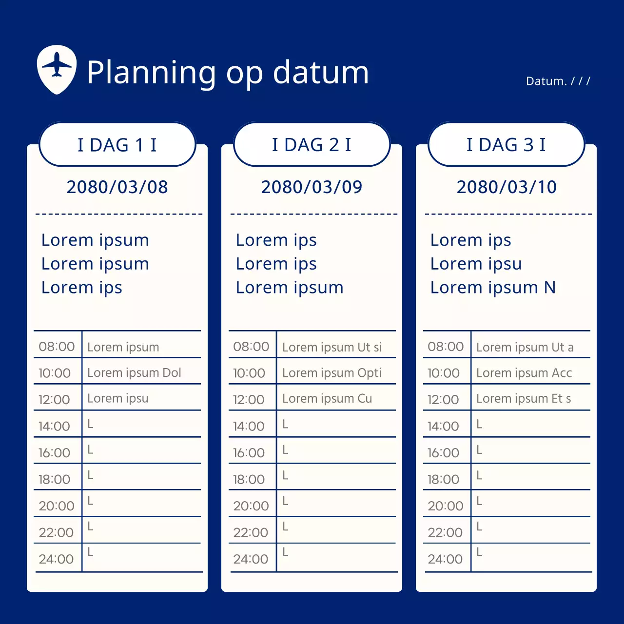 Een eenvoudige geel met marineblauwe reisplanner