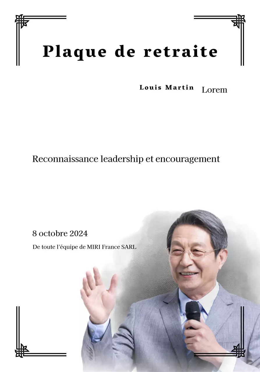 Concevez une célébration de la retraite avec des bordures décoratives et des photos pour une ambiance organisée.