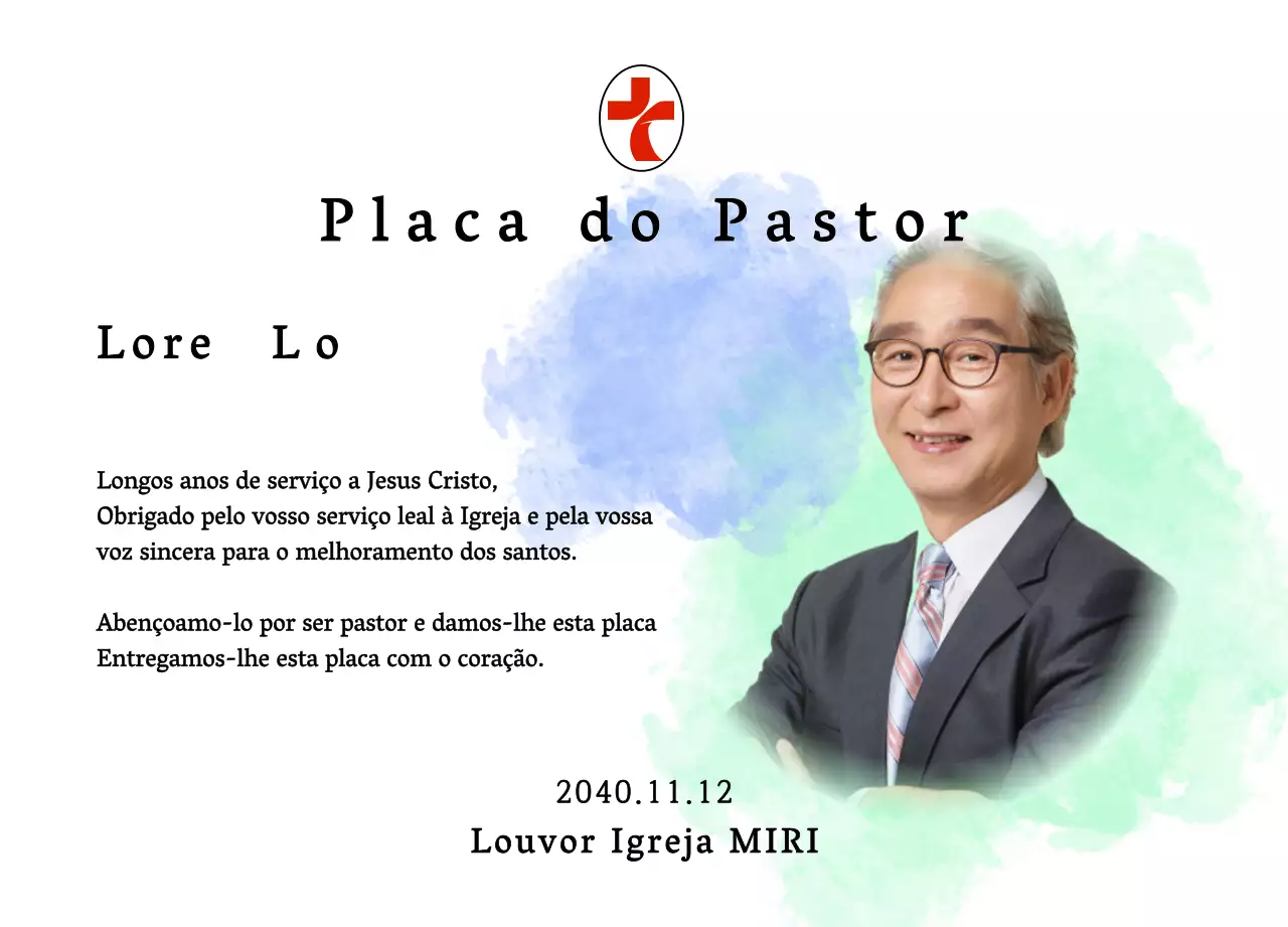 Placa de inauguração de igreja suave com fundo de aguarela gradiente e fotografia