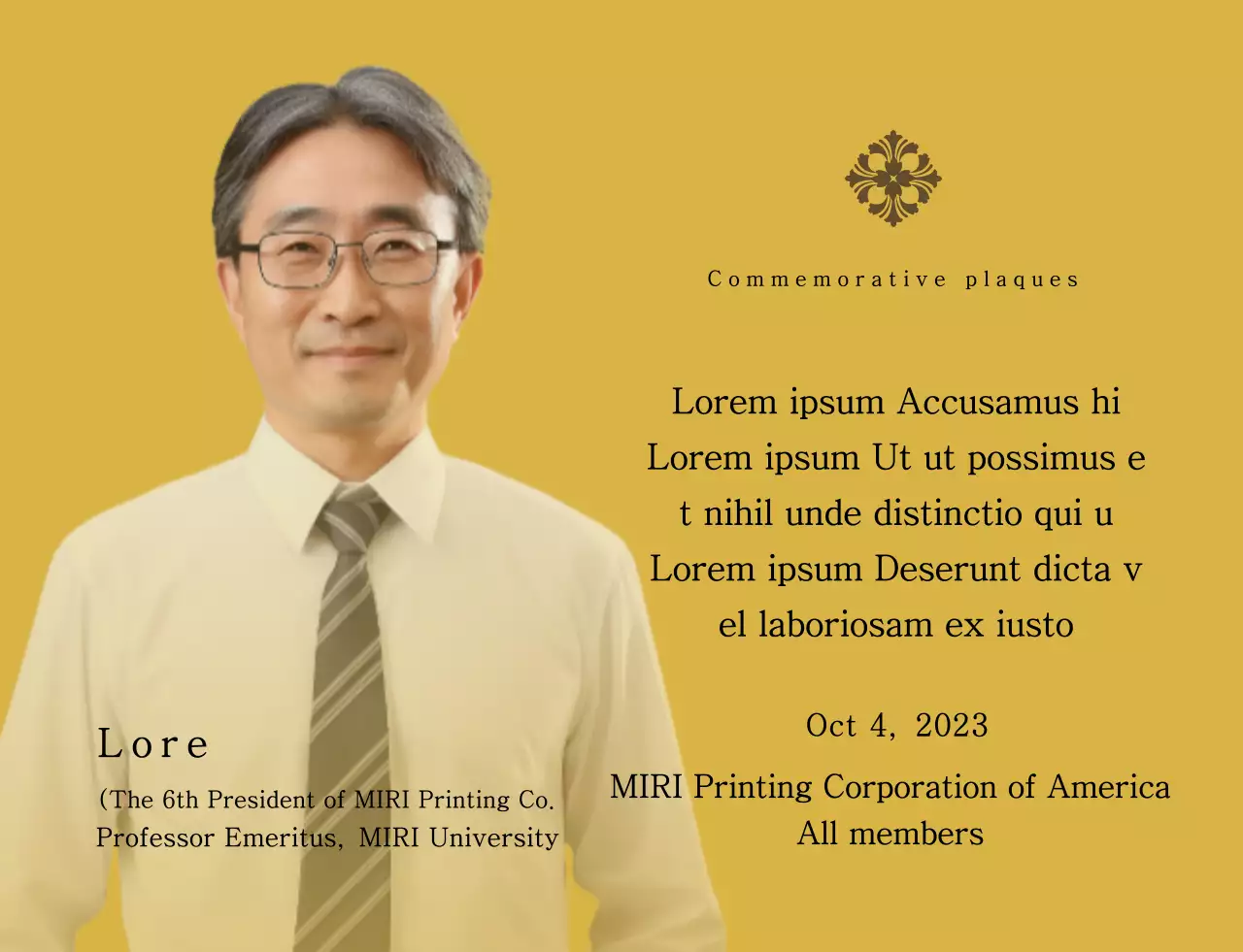 Commemorative plaque with elegant illustrations and photos