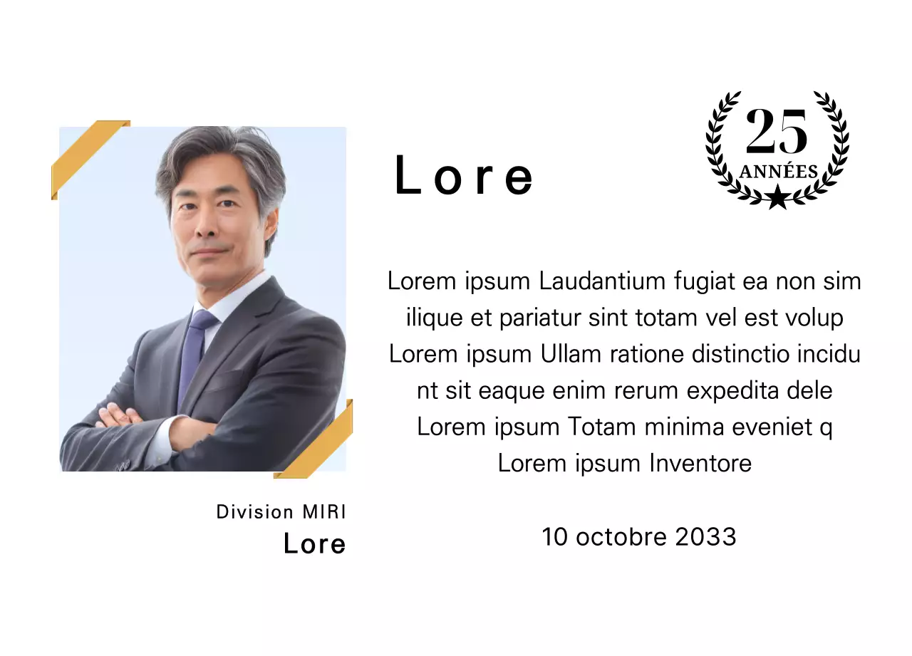 Un motif de remerciement comportant une photo carrée avec un ruban doré et un marqueur de 25e anniversaire.