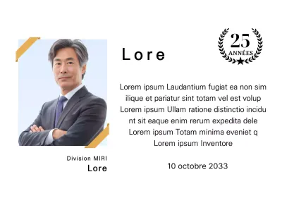 Un motif de remerciement comportant une photo carrée avec un ruban doré et un marqueur de 25e anniversaire.