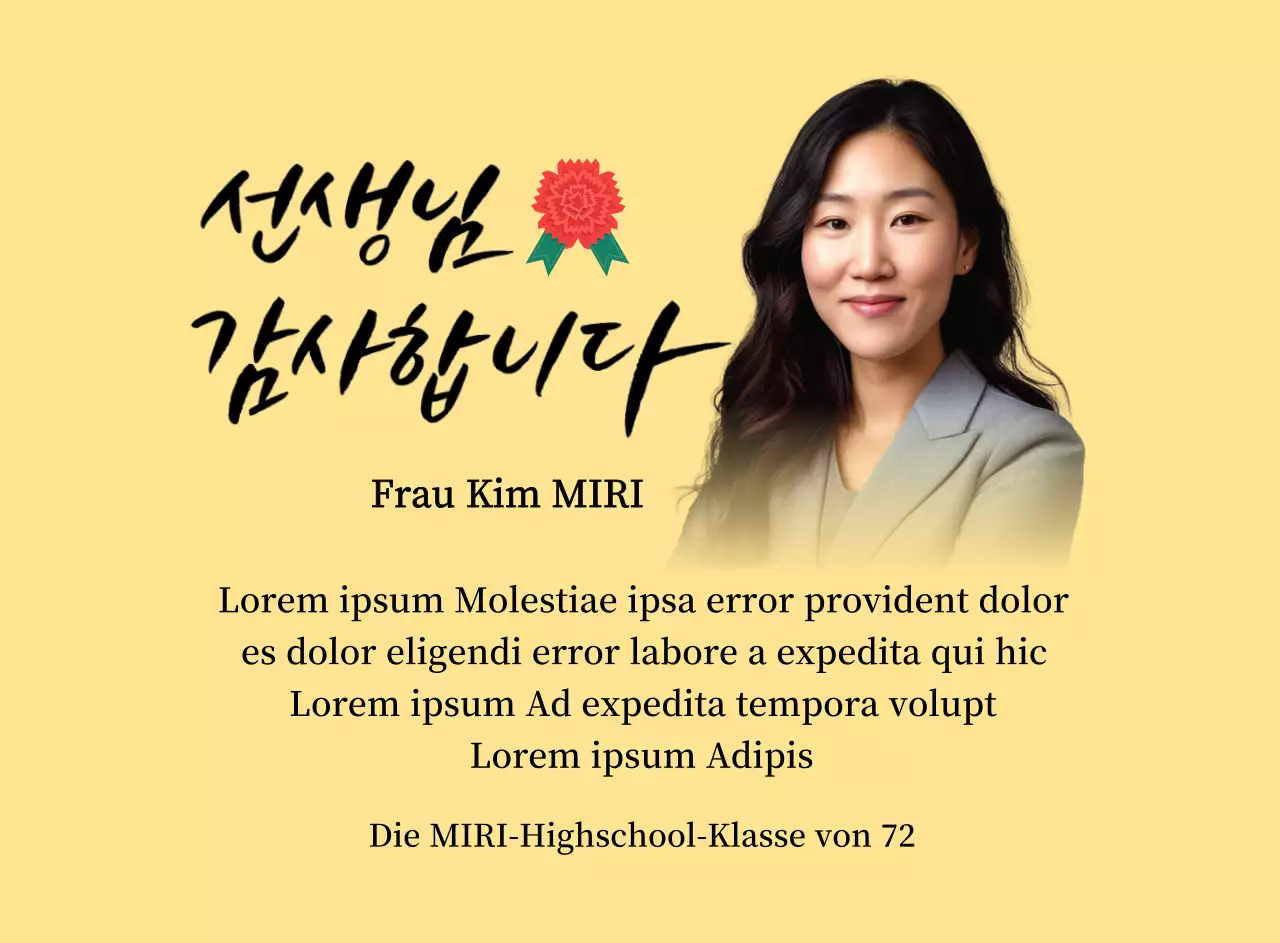 Eine farbenfrohe Dankeskarte zum Lehrertag mit Nelkenillustration, Kalligrafie und Foto