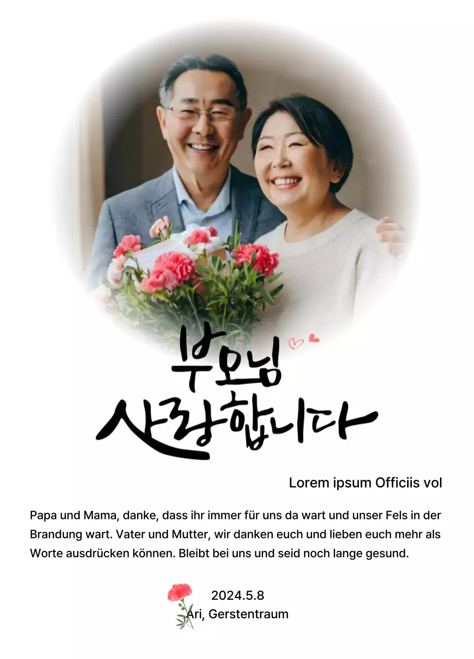 Design zum Muttertag mit Nelken und gefühlvollem kalligrafischem Text