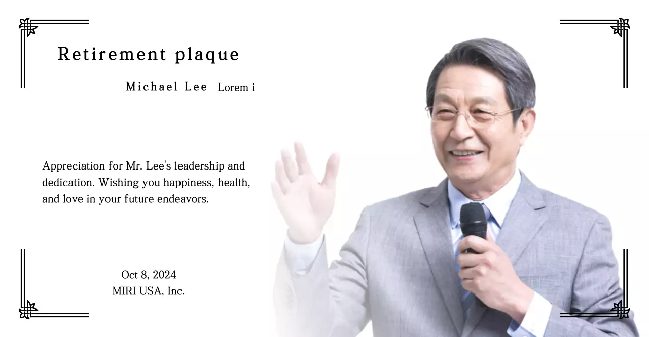 Design a retirement celebration with decorative borders and photos for an organized feel