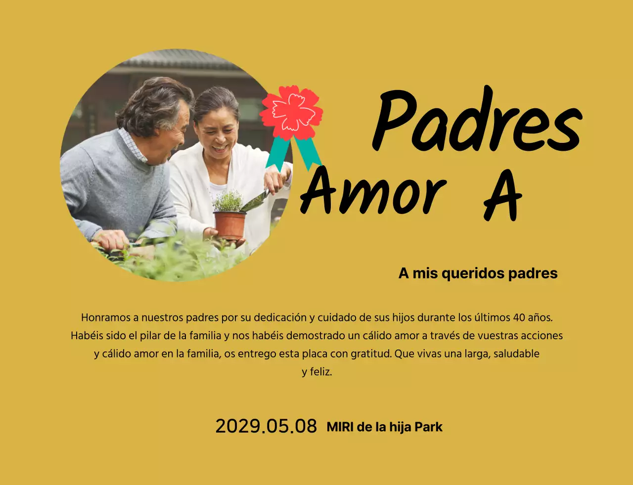 Simpática placa para el Día de la Madre con ilustración de un clavel y caligrafía con tu foto