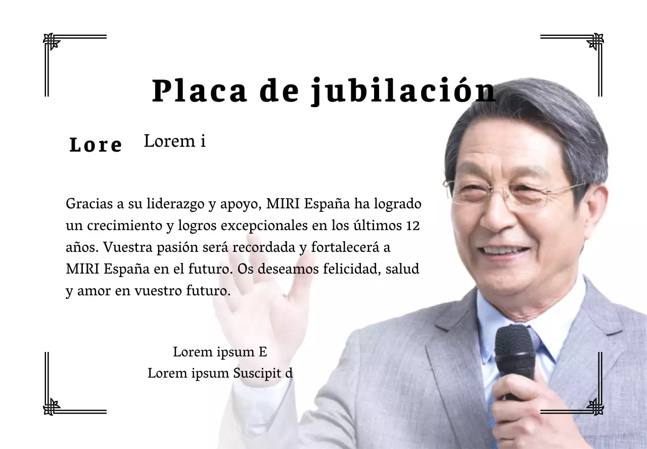 Diseñe una celebración de jubilación con bordes decorativos y fotos para dar una sensación de organización