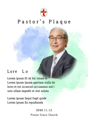Plakat peresmian gereja yang lembut dengan latar belakang cat air gradien dan foto