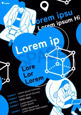 Ein farbenfrohes Bürovermietungsplakat in Schwarz und Blau.