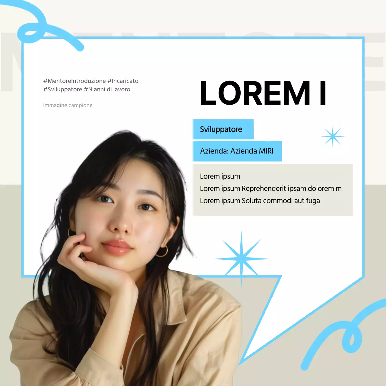 Uno schema di colori semplice, avorio e azzurro, per promuovere la lezione per anziani in servizio.