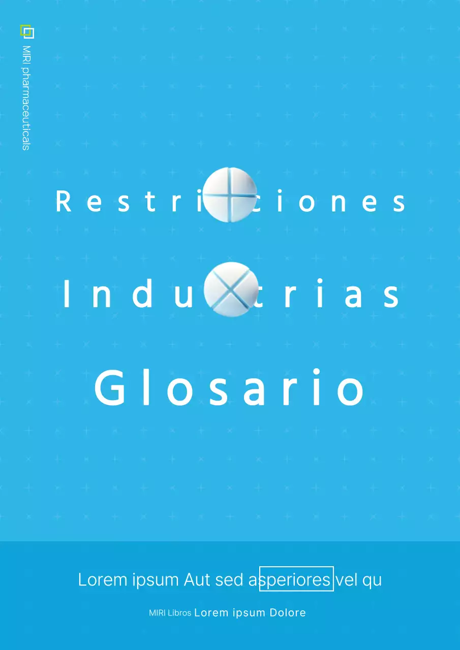 Portada de libro sencillo de glosario de la industria farmacéutica en azul claro y blanco