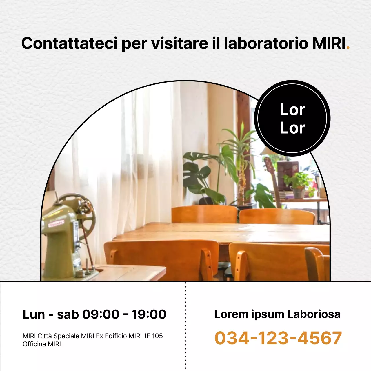 Promuovere un moderno laboratorio di pelletteria con accenti arancioni