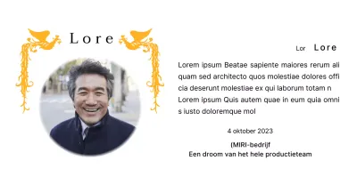 Een pensioenontwerp met een kleurrijke feniksillustratie en een cirkelvormige foto.