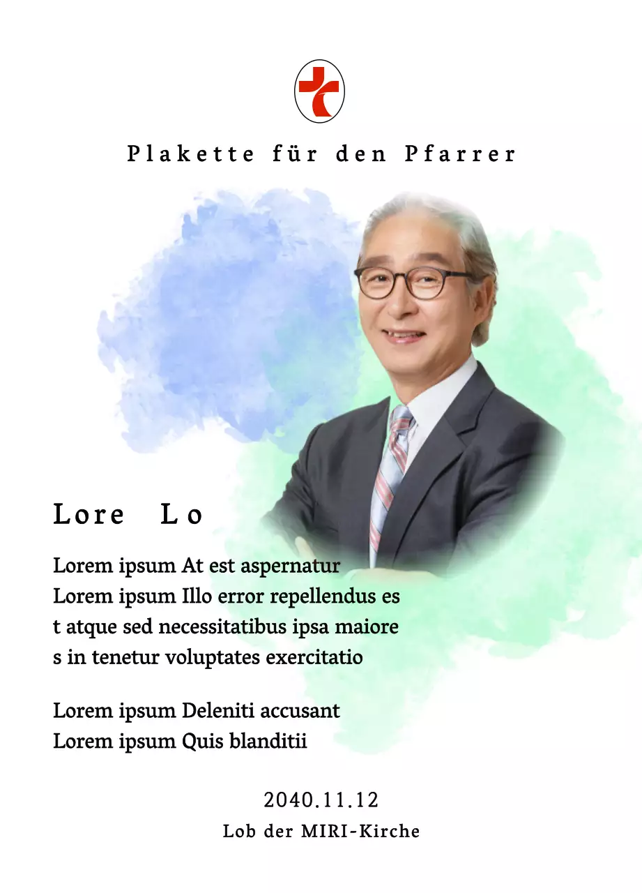 Weiches Kircheneinweihungsschild mit Aquarellhintergrund und Foto mit Farbverlauf