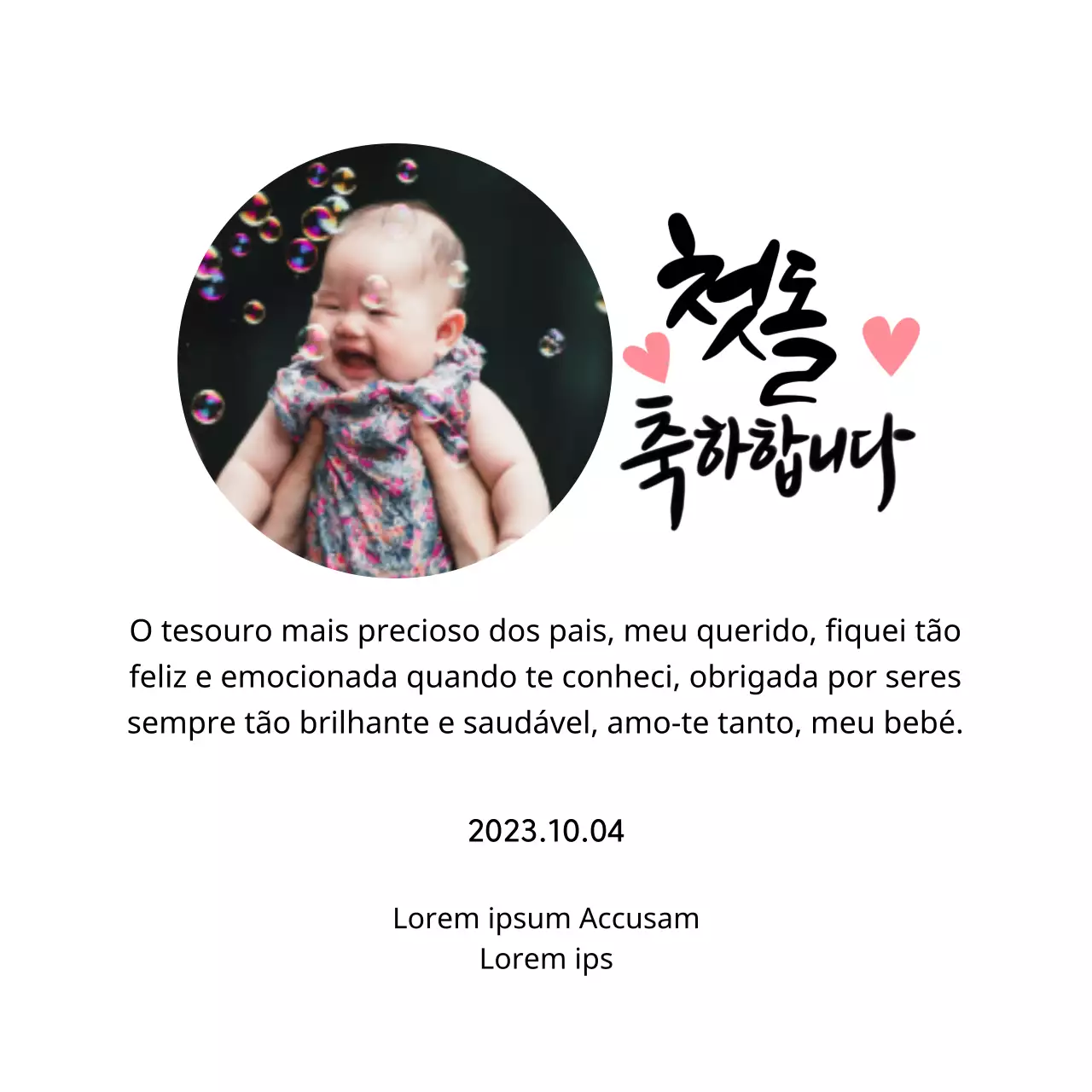 Placa gira para o primeiro aniversário com foto de coração e caligrafia