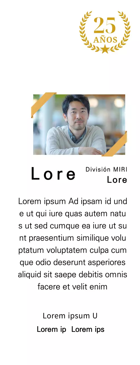 Un diseño de agradecimiento que incluye una foto cuadrada con un lazo dorado y un marcador del 25 aniversario