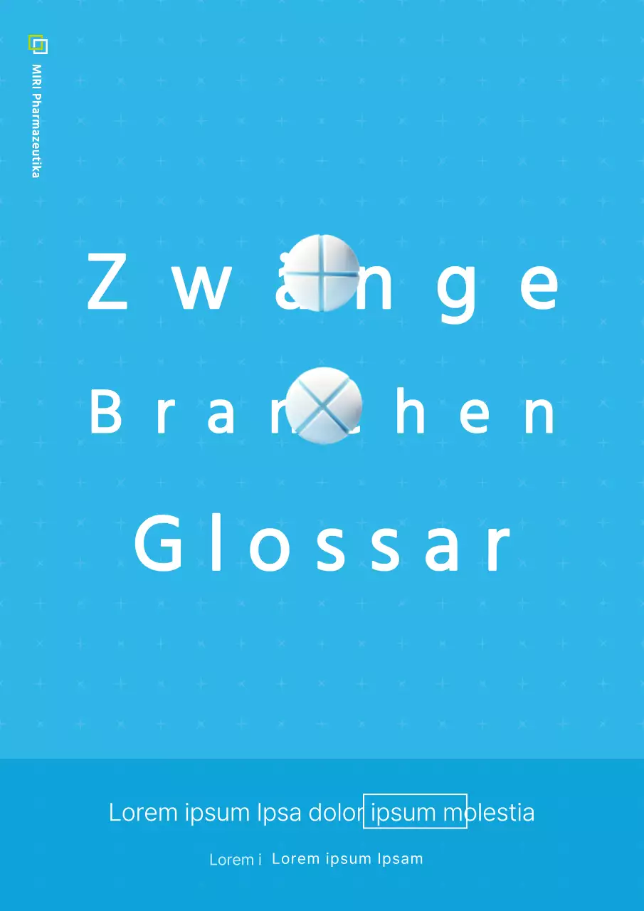 Einfacher Bucheinband eines Glossars der pharmazeutischen Industrie in Hellblau und Weiß