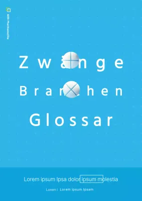 Einfacher Bucheinband eines Glossars der pharmazeutischen Industrie in Hellblau und Weiß