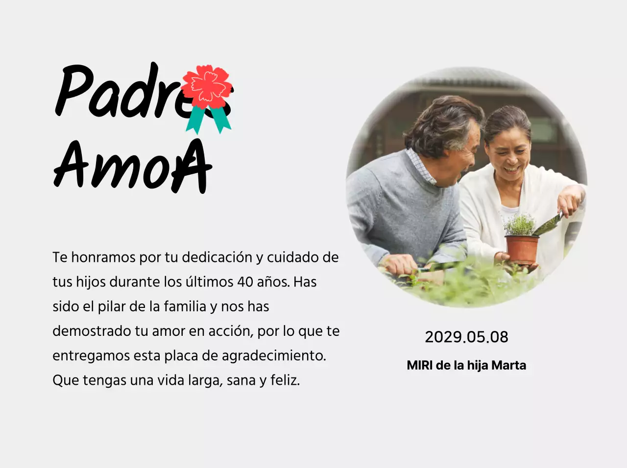 Simpática placa para el Día de la Madre con ilustración de un clavel y caligrafía con tu foto