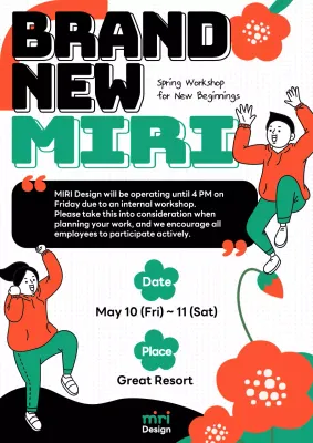 Kitschy workshop announcements in green and orange