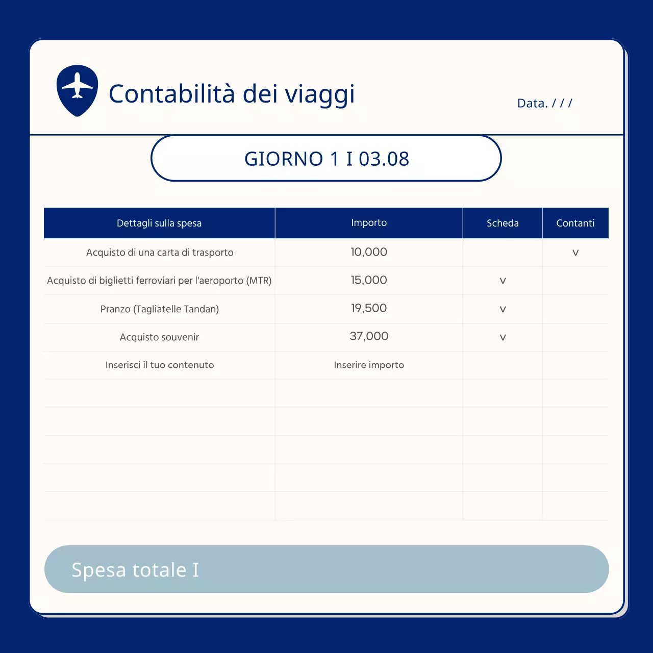 Un semplice planner da viaggio giallo e blu navy