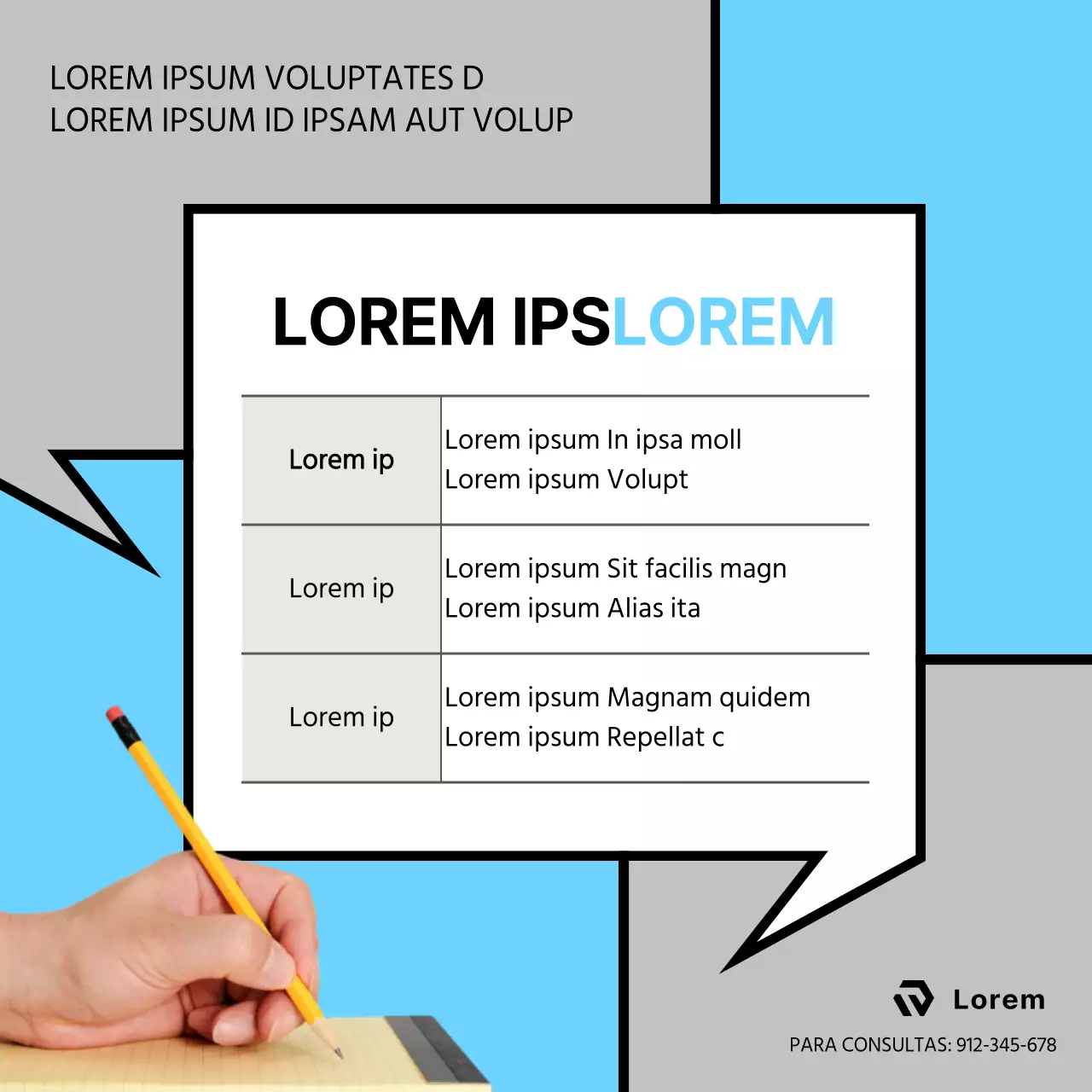 Una sencilla combinación de colores marfil y azul claro para promocionar la conferencia para mayores en activo