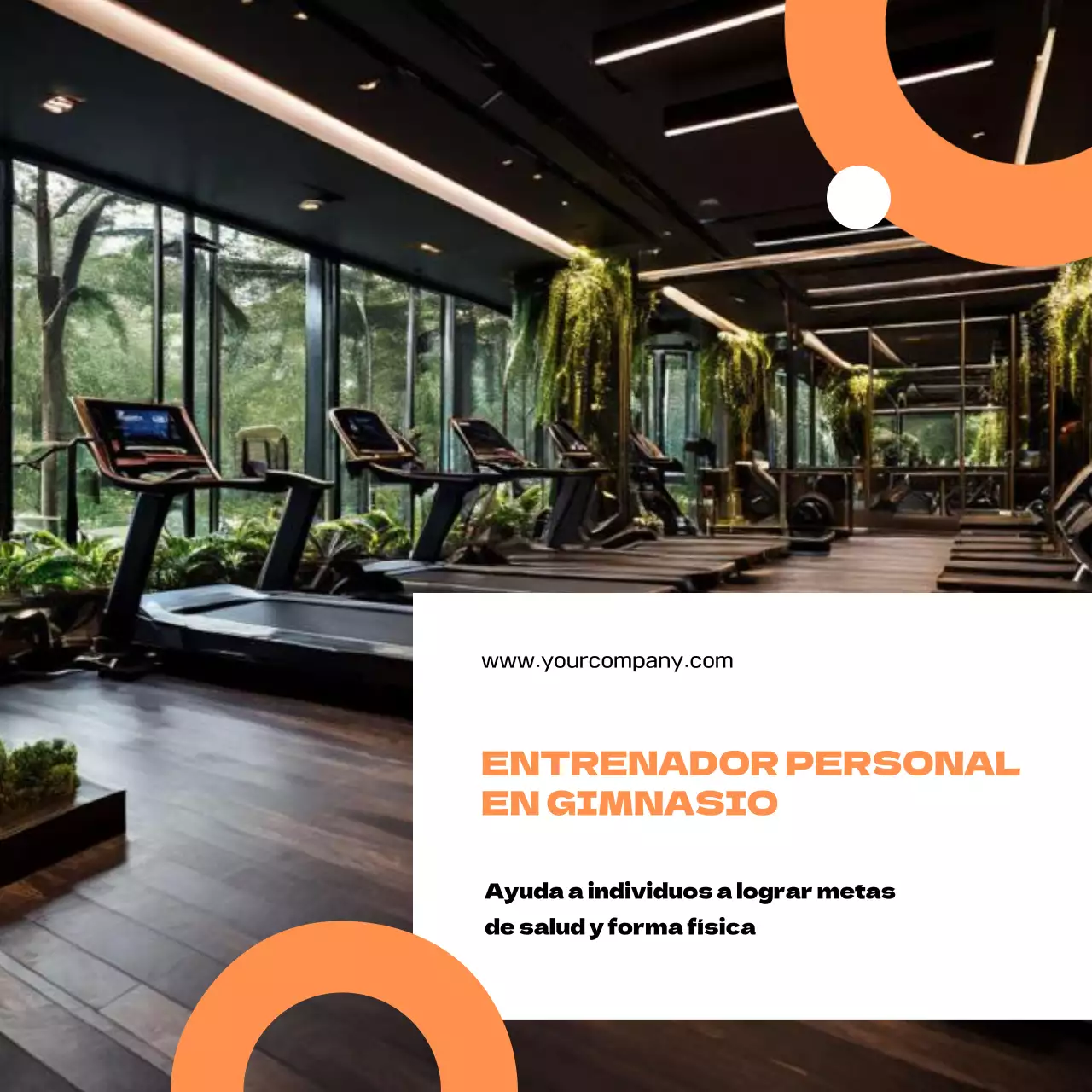 Promoción del club de fitness Minimal en naranja y blanco