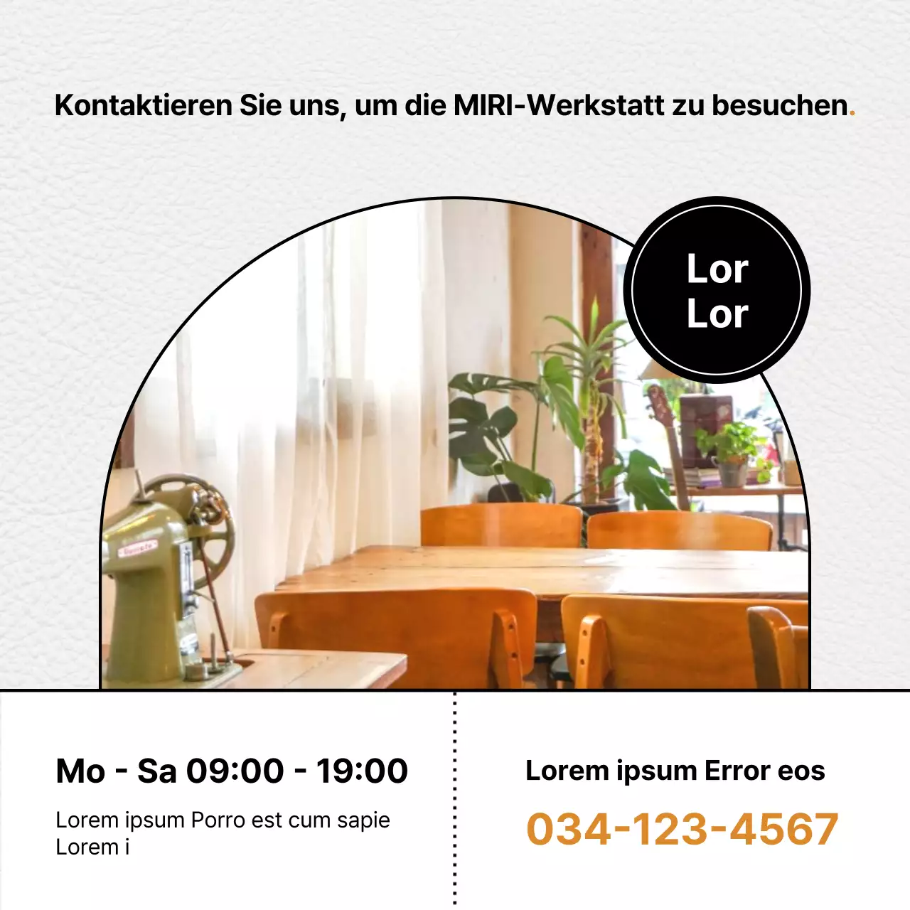Werbung für eine moderne Lederwerkstatt mit orangefarbenen Akzenten