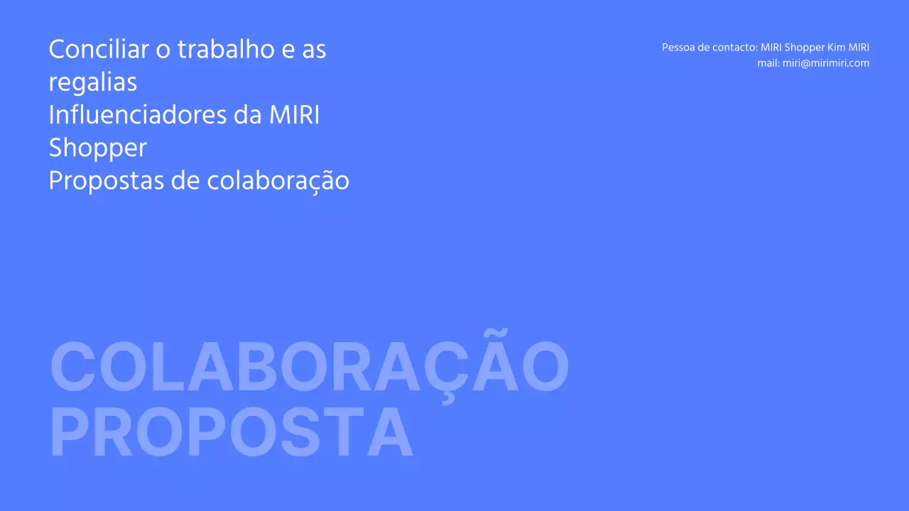 Proposta simples de colaboração com influenciadores em azul e branco