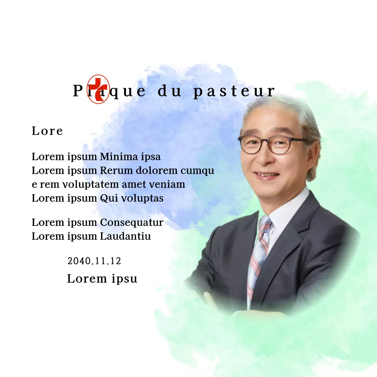 Plaque d'inauguration d'une église avec fond aquarelle dégradé et photo